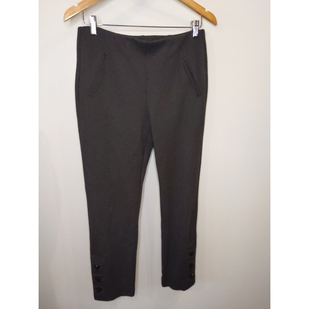Chicos Women Sz 0 XS Gray Black Button Detail Ankle Pull On Pants Elastic waist